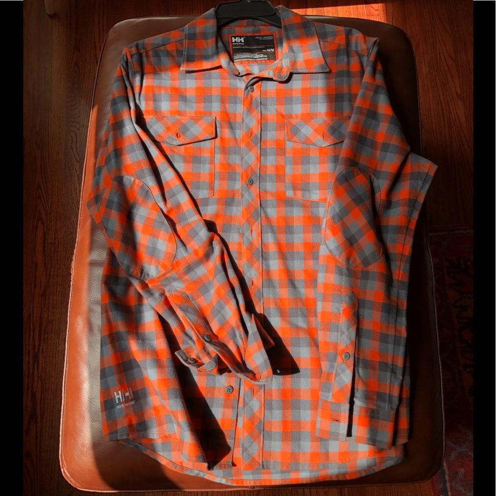 Helly Hansen Orange and Gray Plaid Button-Down Shirt